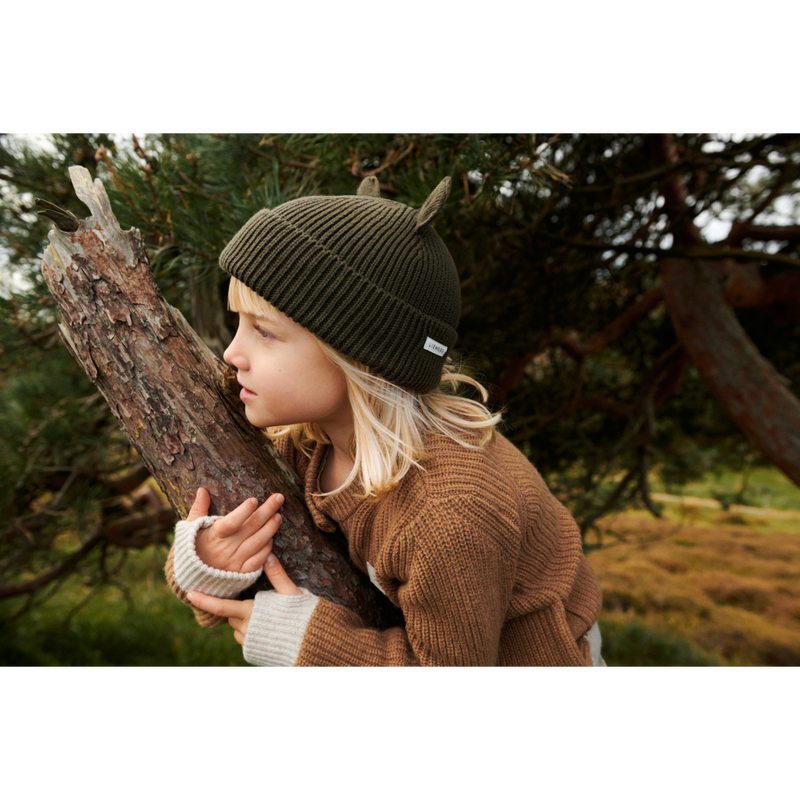 Liewood Bonnet en tricot côtelé avec oreilles d’ours Gina - Army brown - Chapeaux & Casquettes