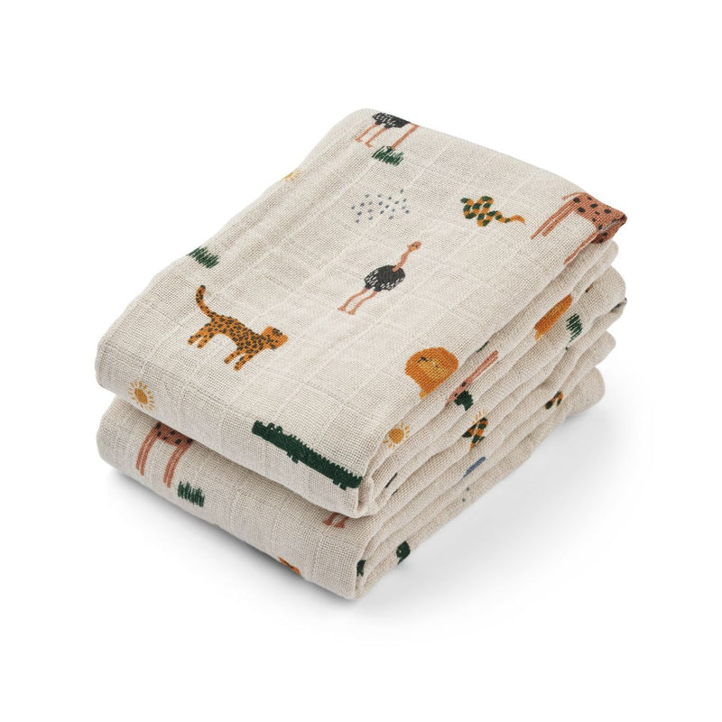 Liewood Lot de 2 langes en mousseline Lewis - Safari sandy mix - Langes en mousseline