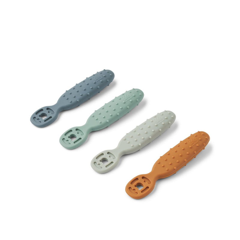 Liewood Lot de 4 cuillères CAELIA pour l'apprentissage Bébé - Whale blue multi mix - Couverts