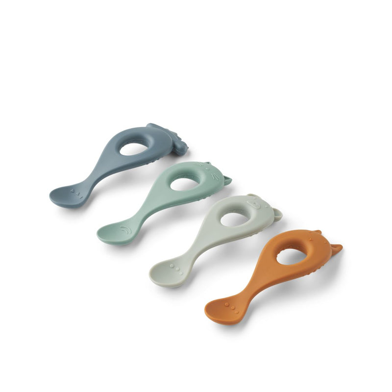 Liewood Lot de 4 cuillères en silicone Liva - Whale blue multi mix - Couverts