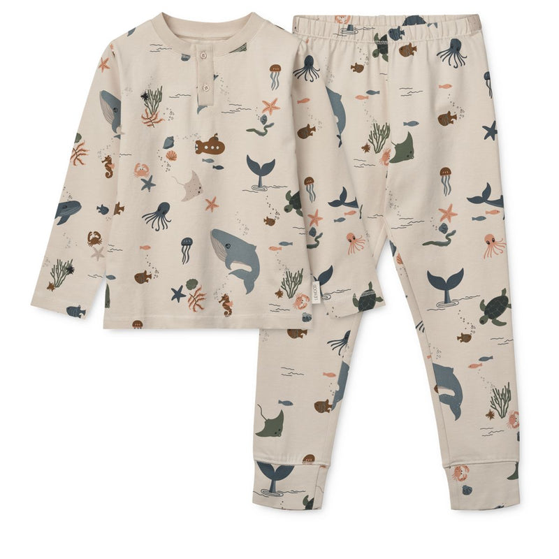 Liewood Ensemble De Pyjama Imprimé Wilhelm - Sea creature / Sandy - Ensemble pyjama