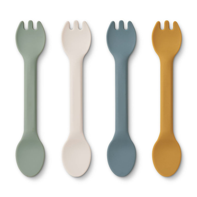 Liewood Lot de 4 cuillère-fourchette en silicone Jan - Faune green multi mix - Couverts