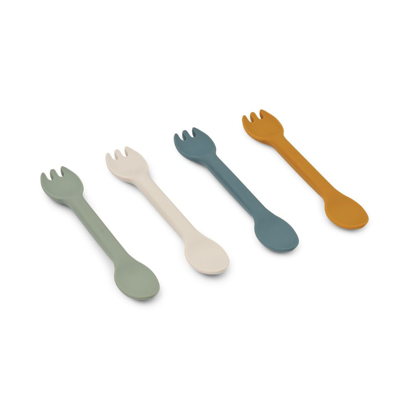 Liewood Lot de 4 cuillère-fourchette en silicone Jan - Faune green multi mix - Couverts