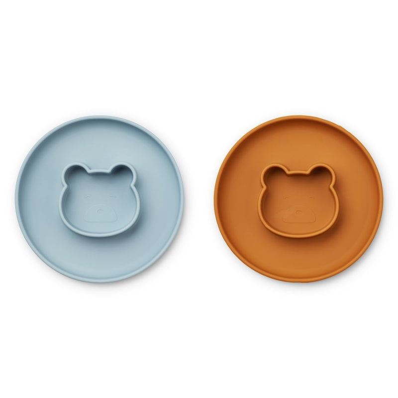 Liewood Lot de 2 assiettes Gordon - Mr bear sea blue / mustard mix - Assiettes